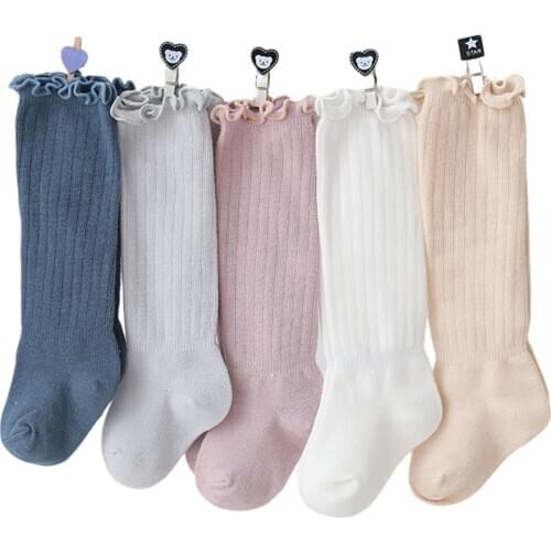 Newborn Infant Baby Unisex Thigh High Stocking Kids Solid Color Crimp Socks Spring Autumn Casual Stocking 0-3T