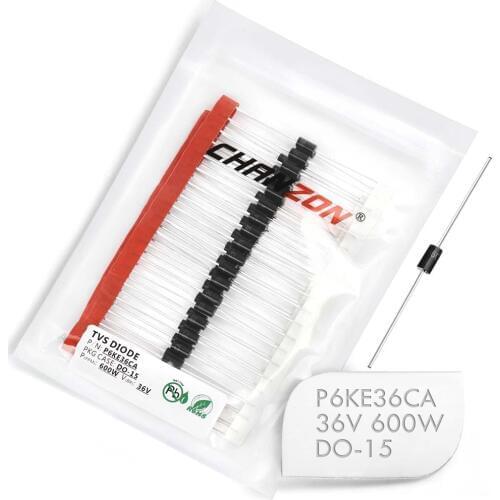 50 Pcs) TVS Diodes P6KE36CA 600W 36V DO-15 (DO-204AC) Axial Bidirectional Channel 600 Watt 36 Volt