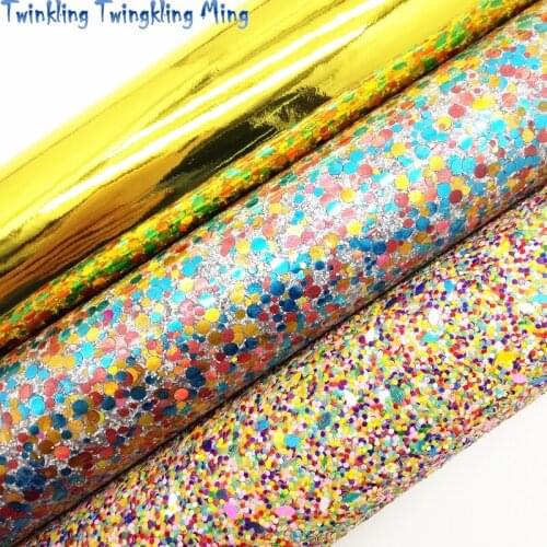 Mixed Color Glitter Fabric, Chunky Glitter Leather Fabrich Sheets, Synthetic Leather For Bow A4 8"x11" Twinkling Ming XM286