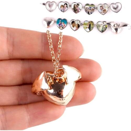 Smooth Heart Pendant Necklace Lover Gift 8 Photo Frames Can Open Locket Necklaces Jewelry For Women Girlfriend Gift