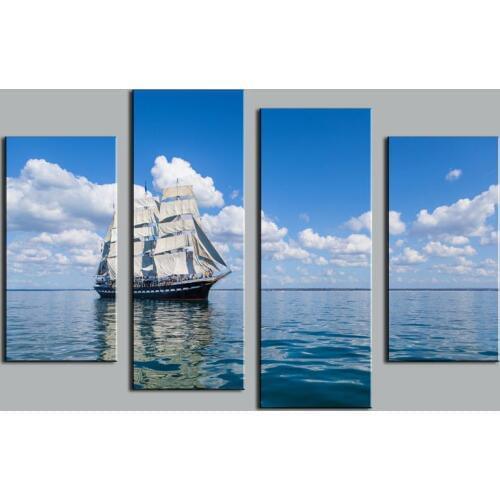 Hot Sell 4 Panel Wall Painting Seaview Sailing White Cloud Blue Sky Picture Modern Home Wall Decor Canvas Painting