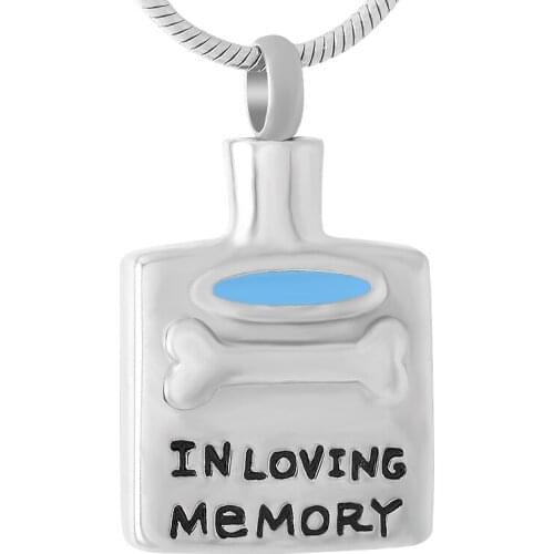 IJD9354 In Loving Memory Dog Bone &Square Stainless Steel Memorial Urn Necklace For Pet Cremation Ashes Jewelry - Engavable
