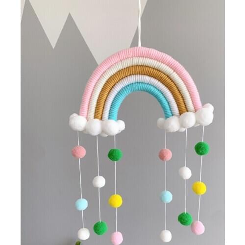 Kawaii Baby Room Decor Handmade Rainbow Wall Hanging Decor Kids Children Bedroom Decoration With Felt Balls Photo Props Gift