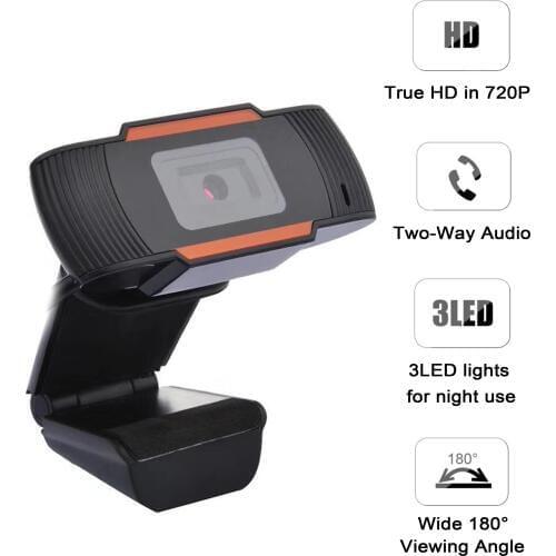 AOUERTK Mini USB Web PC Camera 720P HD Two-way Audio with Absorption Microphone MIC for Skype TV Rotatable Computer Camera