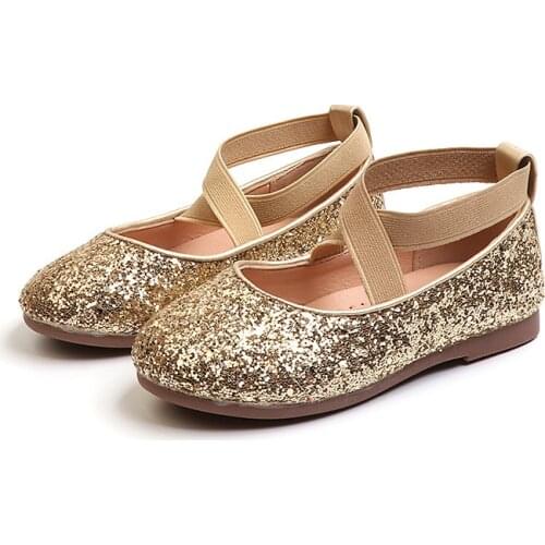 Mumoresip Princess Glitter Leather Girls Shoes Soft Comfortable Shiny Sequined Kids Shoes Princess Show Performance Flats 26-35
