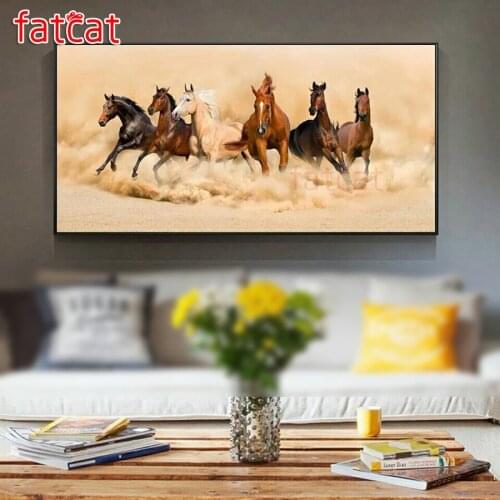 FATCAT Many horse animals Large Diy Diamond Painting Full square round drill 5d Diamond Embroidery Kits Wall Decoration AE2892