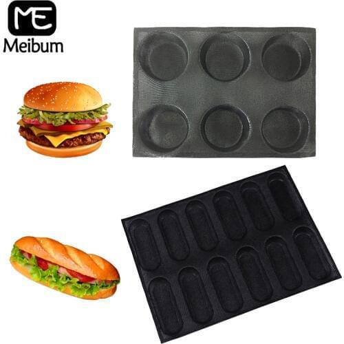 Meibum Hamburger And Baguette Baking Tools Set Hot Dog Round Bread Silicone Mold Non Stick Glass Fiber Form Perforated Bakeware