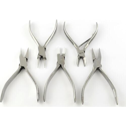 5pcs 2CR13# Stainless Steel Jewelry Plier Set Needle/Round/Side Cutting/Flat/Short Chain-Nose Pliers Tools 20x33.5x5.5cm