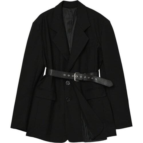 New 2021 female Fashion Black Blazer Suits Women loose casual Belted Oversized Blazers JacketTR013