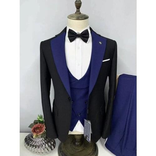 New Black Men Suits Wide Shawl Lapel Wedding Dress Slim Fit Costume Homme Groom Tuxedos 3 Pcs Prom Terno Masculino Blazer