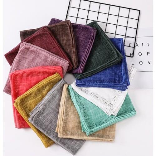 New Pom Pearl Design Hijab Scarf Cotton Linen Gold Powder Hot Drilling Scarf For Women Scarf/scarves 12 COLORS DROP SHIP