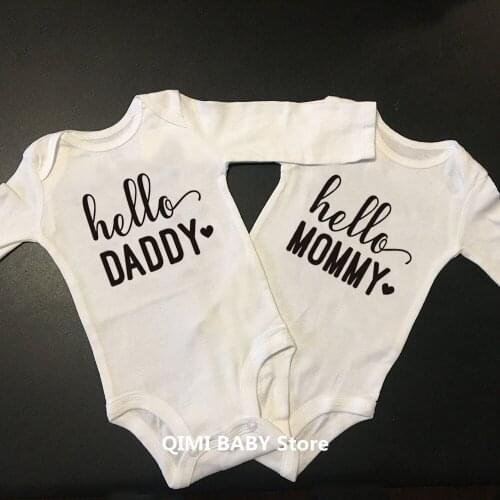 Baby Announcement Hello Daddy/Mommy Baby Bodysuit Autumn Long Sleeve Fashion Pregnancy Reveal Newborn Baby Girl Boy Rompers
