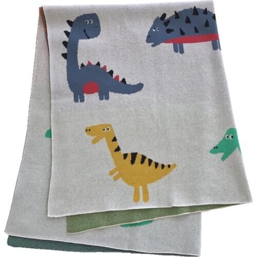 110X90cm cotton knitted dinosaur soft baby boy blanket cute dino pattern kids back seat cover newborn cart blanket crib quilt