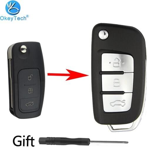 OkeyTech 3 Button Modified Flip Folding Remote Key Shell for Ford Focus Fiesta C-Max S-Max Ka Mondeo Galaxy Fob HU101/FO21 Blade
