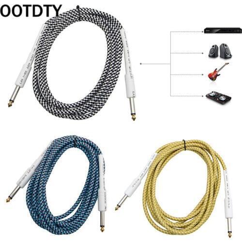 OOTDTY 10FT Guitar Bass 6.35mm 1/4" Mono Male to Male Audio Cable Wire Braided Cord