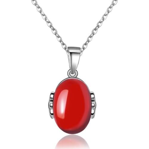 925 Silver Jewelry Necklace with Oval Red Gemstone Pendant for Women Wedding Engagement Party Ornaments Wholesale Drop Shipping
