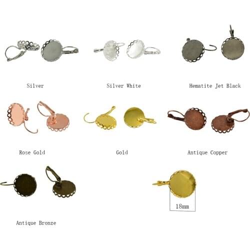 12 Pieces Levereback Earring Wire Blank Flower Bezel for 18mm Bazel Tray Cabochon Setting
