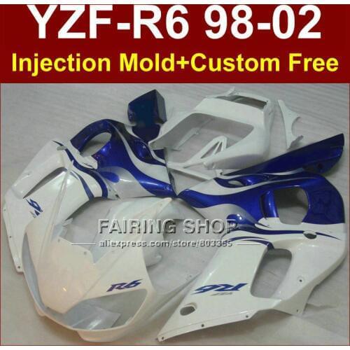 R6G Injection fairing kits for YAMAHA YZFR6 1998 1999 2000 2001 2002 Blue white fairings YZF R6 98-02 YZF1000 body parts J7U