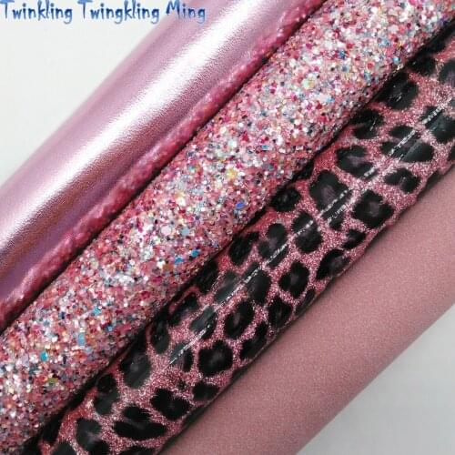 PINK Glitter Fabric, Leopard Faux Leather Fabric, Suede Synthetic Leather Sheets For Bow A4 8"x11" Twinkling Ming XM288