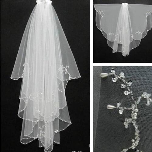 Handmade Wedding Beaded Veil 2021 With Comb 2 Layers Tulle Sequins Bridal Veil Accessories