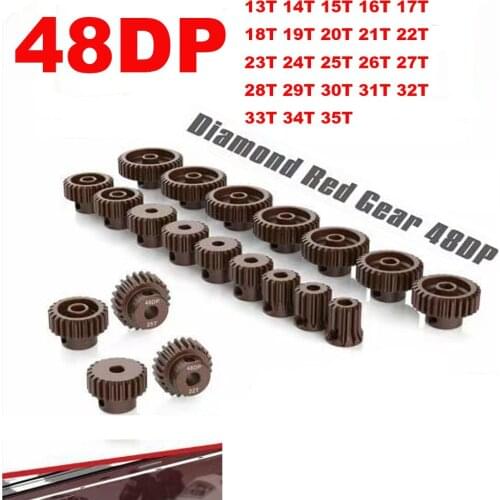 48DP motor gear pinion Diamond Red 48DP 13T-35T Motor Gear for 1/10 1/12 1/14 RC Car F540 3650 3660 Brushless Brushed Motor