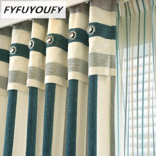 Mediterranean Striped curtains for living room,black-out curtain for bedroom,High-grade massiness soft charpie curtain and tulle