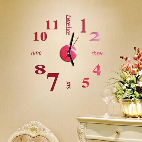 Modern DIY 3D Large Wall Clock Mirror Surface Sticker Home Office Room Decor B
