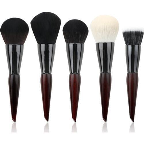 Special black aluminum wooden handle synthetic hair round powder makeup brush flat blusher brushes