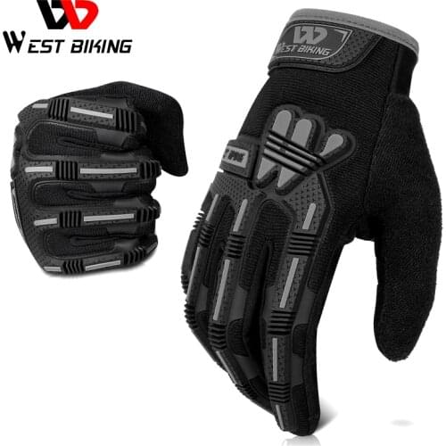 WEST BIKING Full Finger Bike Gloves Shockproof Sport Military Tactical Gloves Motorcycle MTB Bicycle Touch Screen Cycling Gloves