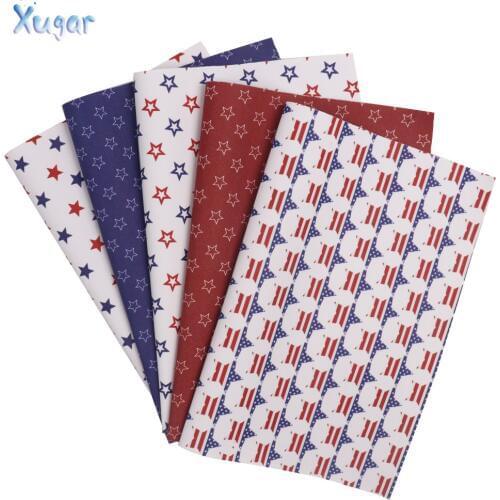 Xugar 22*30cm Dot Star Synthetic Leather Flag Printed Fabric Independence Day Fabric For DIY Bag Shoes Handmade Craft Decoration