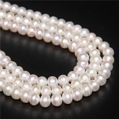 8-9mm Real White Fresh water Pearl Beads Natural Pearls Punch Loose Beads For Jewelry Making Wedding DIY Necklace Bracelet 14"