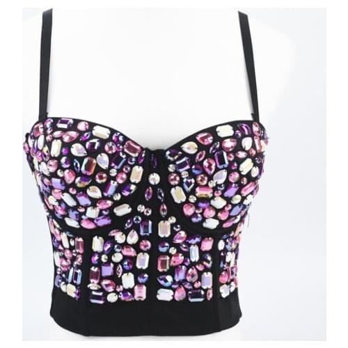 Female Acrylic Crystals Bra Nightclub Bar DJ DS Costumes Bralette Party Clubwear outfit Underwear Tank Vest Backless Crop Top