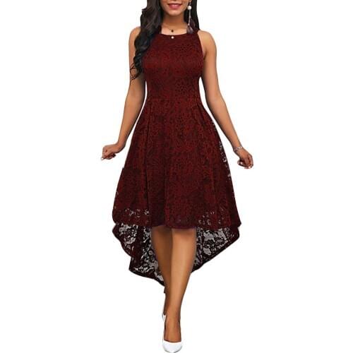 Floral Lace Women Solid Color Sleeveless Irregular Hem Formal Party Midi Dress With Whole Lace Design Elegant Sexy Dresses