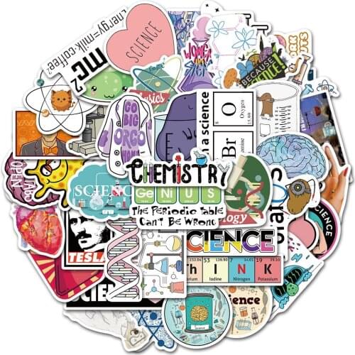 50/100 PCS Science Lab Stickers Biology Chemistry Research Viny Decals for Kids Student Laptop Stationery Wall Cool Graffiti