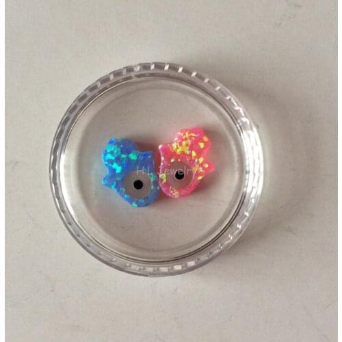 50PCS/Lot Mix Color OP06 Azure Blue And OP42 Pink Synthetic Opal Hamsa Cat Eye With Side Hole For DIY Necklace