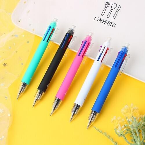 6 in 1 Multicolor Ballpoint Pen Include 5 Colors Ball Pen 1 Automatic Pencil Top Eraser for Marking Writing Office School Supply