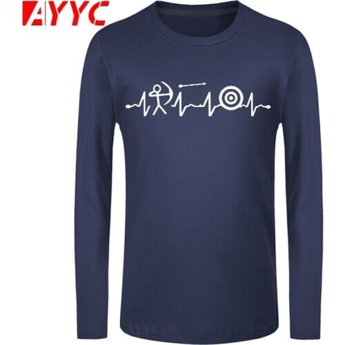 AYYC long sleeve tee Archery Heartbeat T Shirt Men Fashion Cotton Archery T-Shirt Anime Shirt Men Clothing Tops