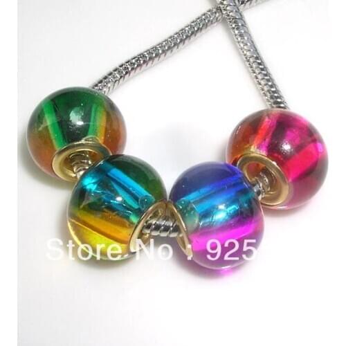 Free Shipping 55PCS 15mm Rainbow Color Glass Big Hole Loose Beads fit European Braclet Charm DIY