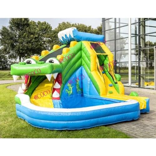 Free air ship to door!good quality cute crocodile mouth inflatable water slide with a small splash pool, kids bounce pool slide