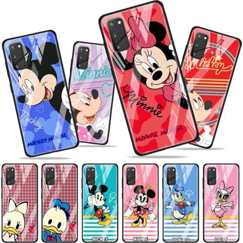 Mickey cartoon couple for Samsung Galaxy S20 FE Ultra Note 20 S10 Lite S9 S8 Plus Luxury Tempered Glass Phone Case Cover