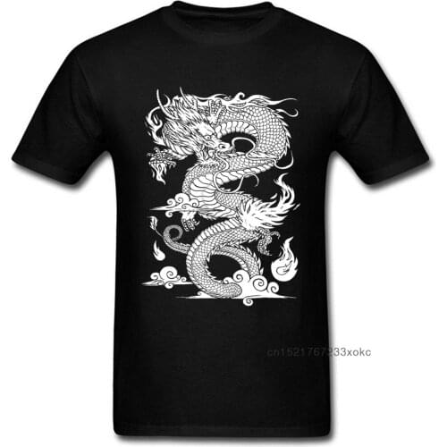 Chinese Dragon T-shirt Print Black Tshirt Prevailing Men T Shirt O Neck Short Sleeve 100% Cotton Tops Eastern Chic Clothes