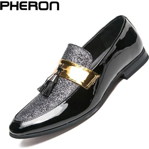 Italian Man Wedding Shoes Tassel Golden Formal Shoes Men Luxury Fashion Party Loafers Leather Casual Shoes Men Schoenen Mannen