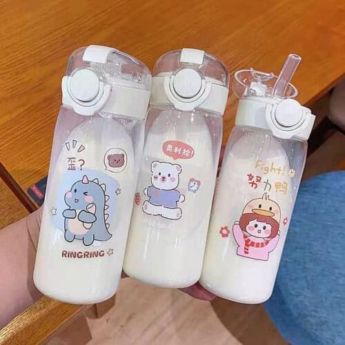 Kawaii Water Bottle Summer Outdoor Portable Plastic Cup Childrens Cartoon Milk Water Cup with Straw Lovely Hose Drop Resistant