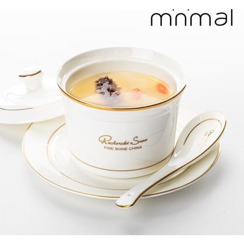 Ceramic Porcelain Plate Home New Style Stew Cup With Cover Creative Nordic Dish Plate Soup Cup Ceramic Net Red Plate