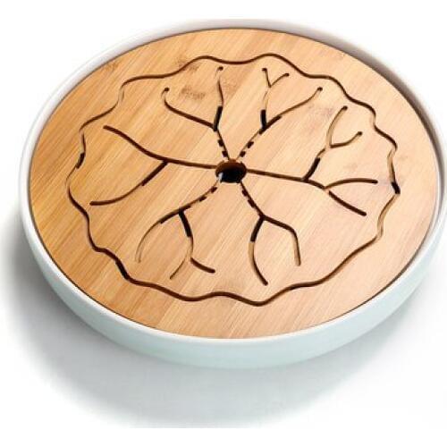 Ceramic kung fu tea set tea tray household water storage mini circular bamboo tray small tea table dry bubble tea sea