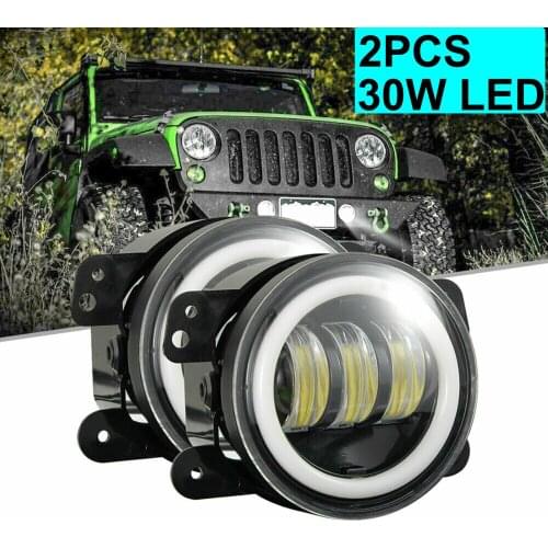 Bulb Round LED Fog Lamp Headlight Motorcycle Accessories Driving Kit 4 Inches Combo For Jeep Wrangler JK 30W 6000K Car Lights