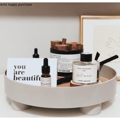 Nordic Round Plastic Tray Wooden Plastic Organize Disk Snacks Sundries High Foot Plate Home Use Desktop Decoration Tea Tray
