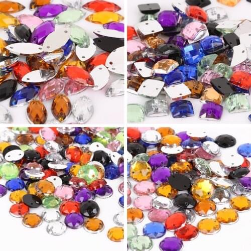 Square/Horse Eye Shape Crystal Acrylic Beads Two Holes Flatback Beads For Jewelry Making DIY Needlework Accessories
