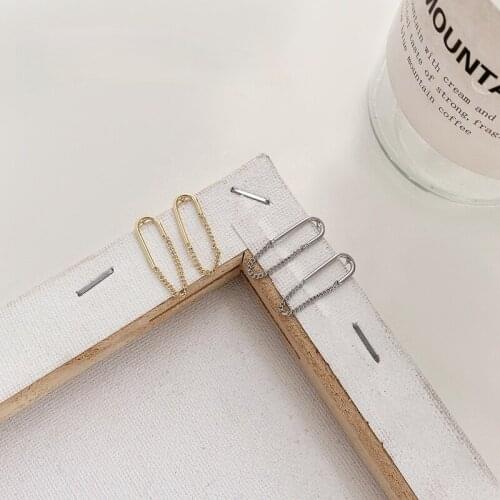 ALLNEWME Minimalist U Shape Paperclip Earrings for Women Mujer Brass Gold Chain Tassel Safety Pin Drop Dangle Earrings Gifts