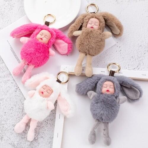 Fashion Cartoon Cute Plush Doll Key Chain Rabbit Ear Toy Cartoon Doll Charm Key Chain Girl Fun Cute School Bag Key Chain Pendant